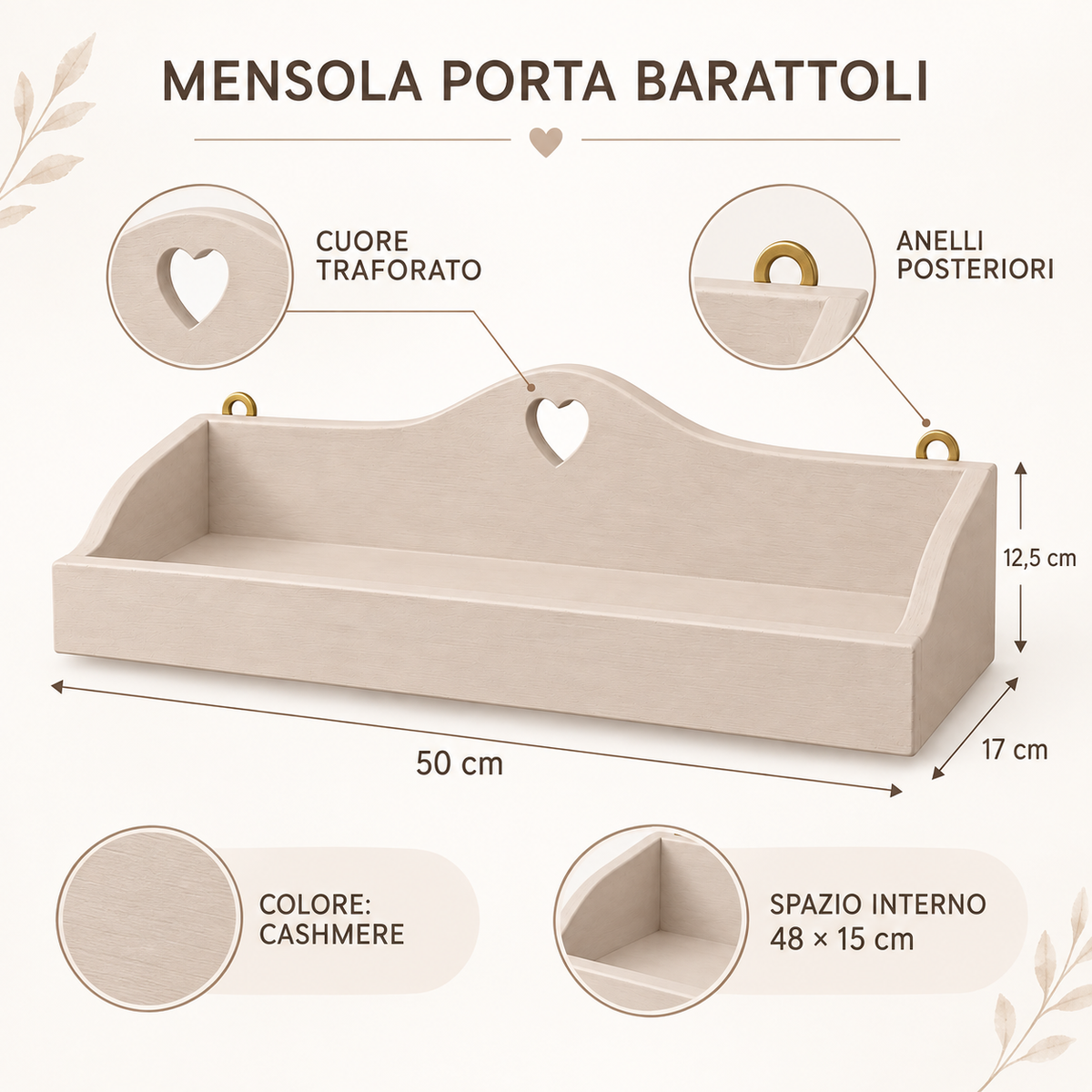 Infografica mensola porta barattoli Domeahome Cashmere