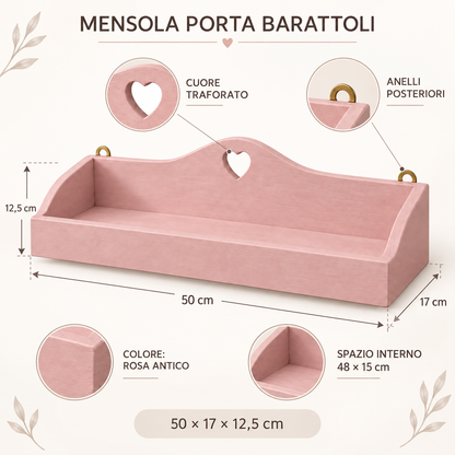 Infografica mensola porta barattoli Domeahome Rosa Antico