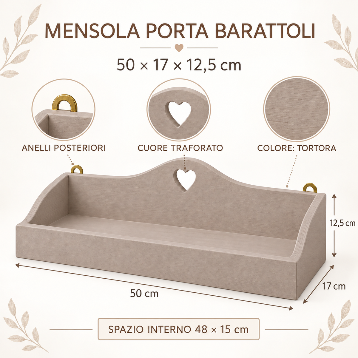 Infografica mensola porta barattoli Domeahome Tortora