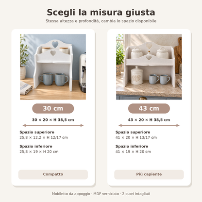 Confronto misure mobiletto porta barattoli da 30 e 43 cm