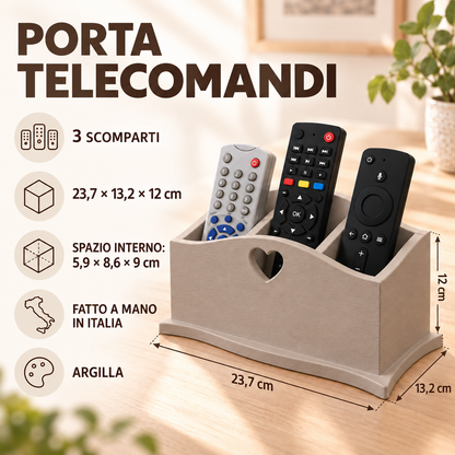 Infografica porta telecomandi Domeahome a 3 scomparti Argilla