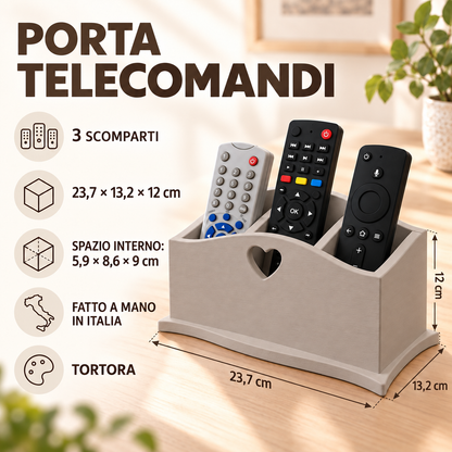 Infografica porta telecomandi Domeahome a 3 scomparti Tortora