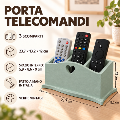 Infografica porta telecomandi Domeahome a 3 scomparti Verde Vintage