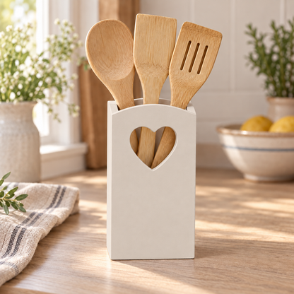 Portamestoli artigianale con cuore Cashmere in una cucina shabby chic