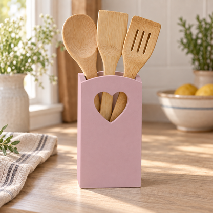 Portamestoli artigianale con cuore Rosa Antico in una cucina shabby chic