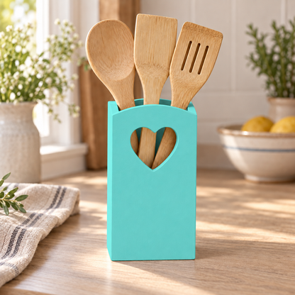 Portamestoli artigianale con cuore Tiffany in una cucina shabby chic