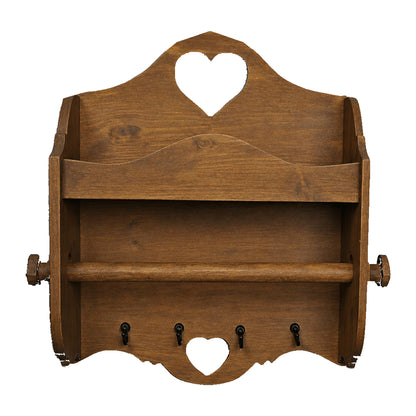 Portarotolo e portaspezie artigianale Domeahome con ganci colore Legno color Noce scuro – foto originale scontornata su bianco