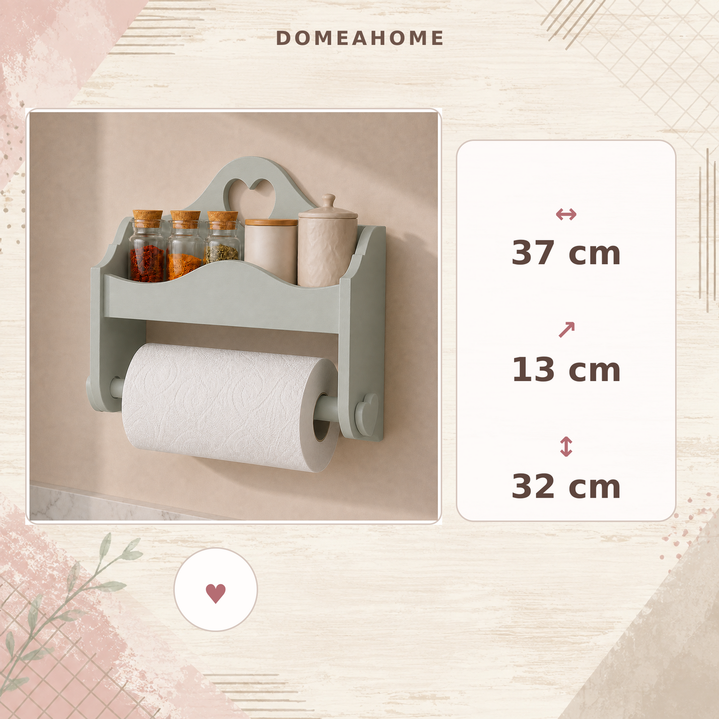 Portarotolo Domeahome senza ganci - infografica dimensioni 37 x 13 x 32 cm