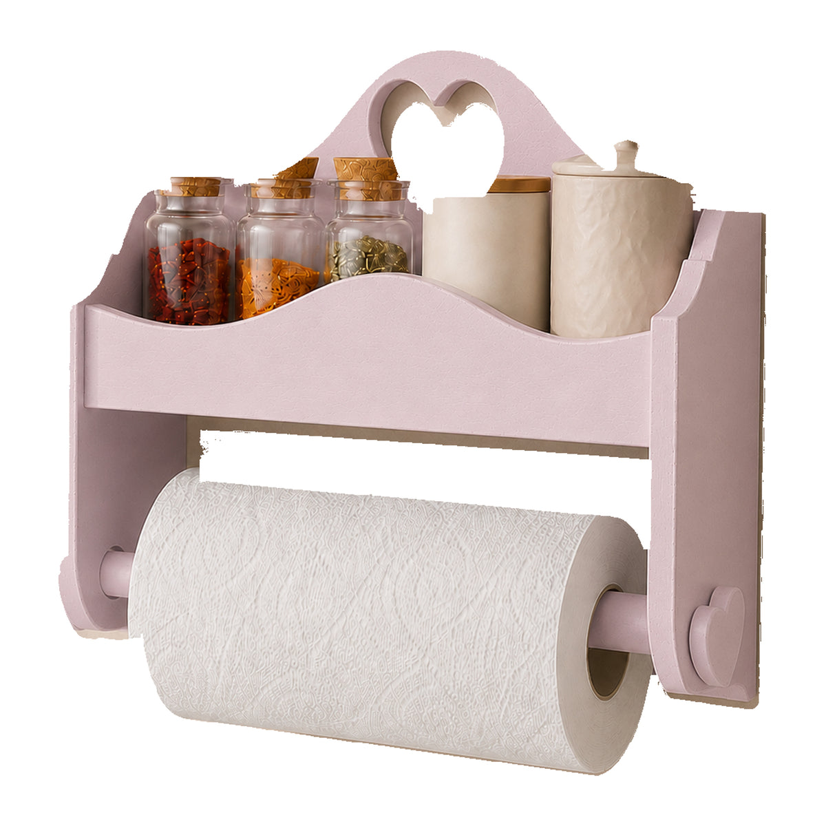 Portarotolo e portaspezie artigianale Domeahome senza ganci colore Rosa Confetto – foto originale scontornata su bianco
