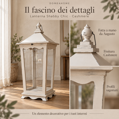 Dettagli lanterna Shabby Chic Cashmere fatta a mano da Augusto con profili sagomati