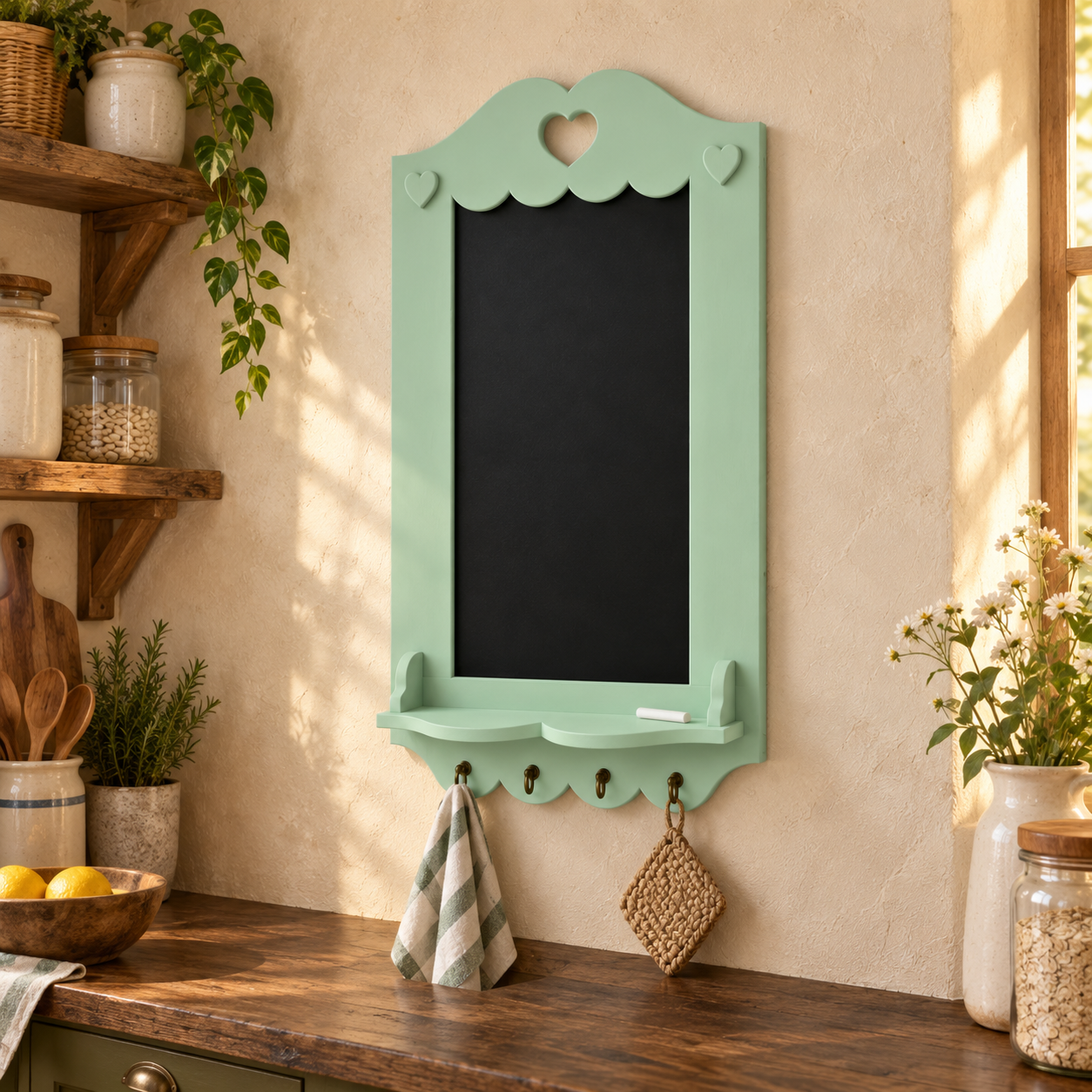 Lavagna artigianale Verde Vintage ambientata in dispensa