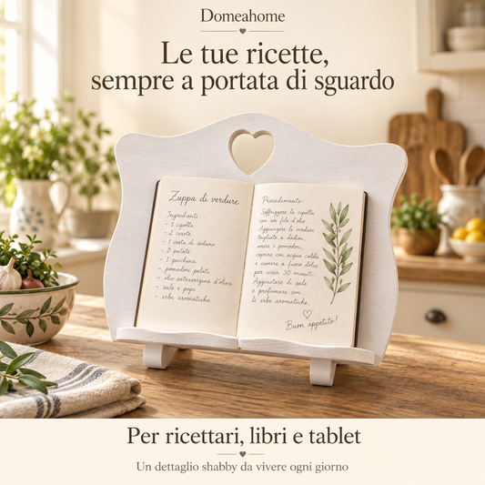 Leggio con cuore in cucina, supporto per ricettari, libri e tablet