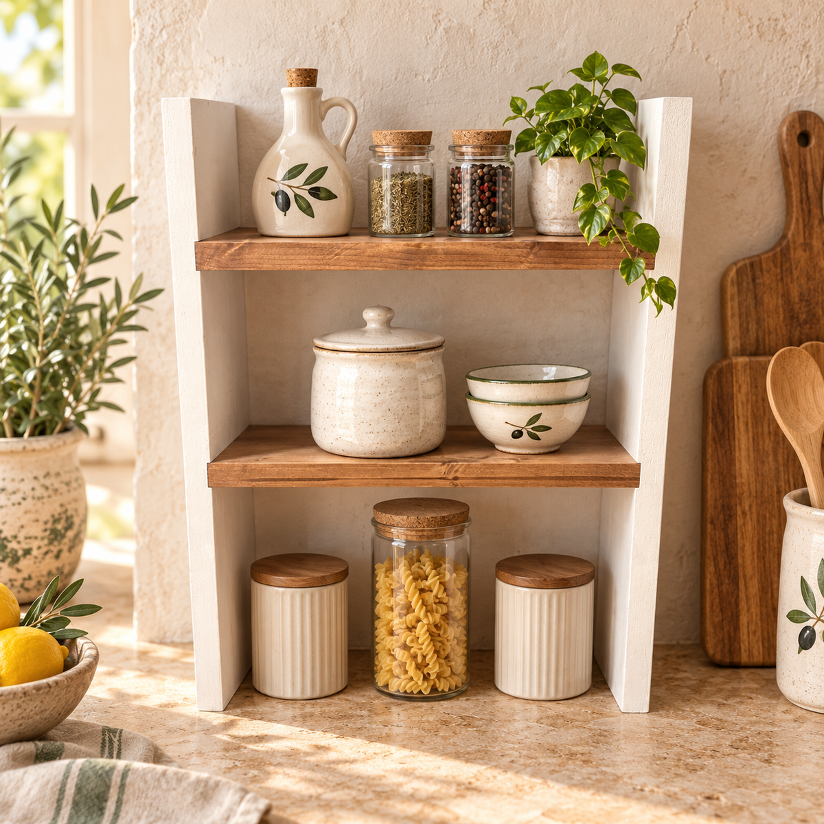 Mensola Klara Bianco e Noce ambientata in cucina