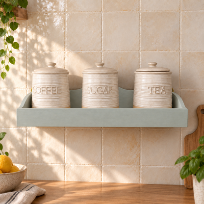 Mensola porta barattoli artigianale Argilla ambientata in cucina