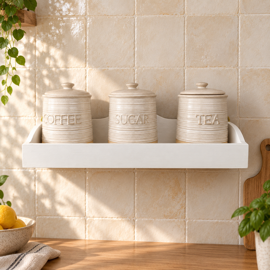Mensola porta barattoli artigianale Bianco ambientata in cucina