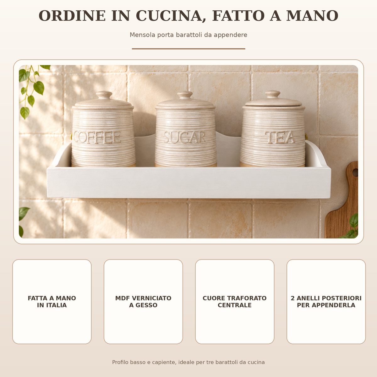 Caratteristiche della mensola porta barattoli artigianale