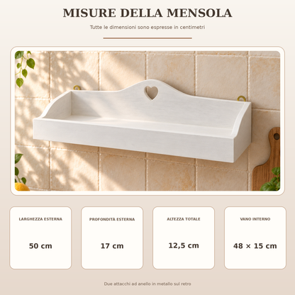 Misure mensola porta barattoli 50 per 17 per 12,5 centimetri