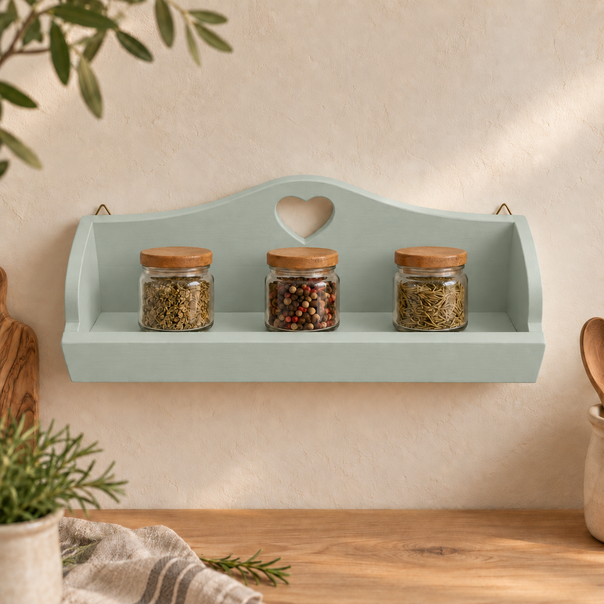 Mensolina portaspezie grande color Argilla, finitura Tommy Art pulita