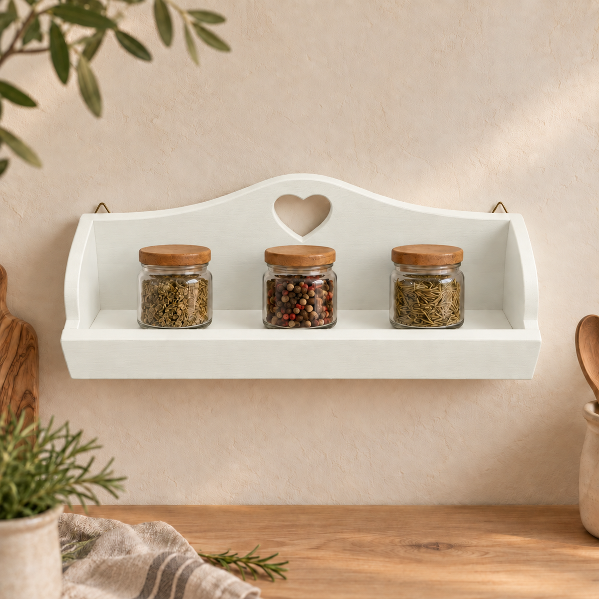 Mensolina portaspezie grande color Bianco Antico, finitura Tommy Art pulita