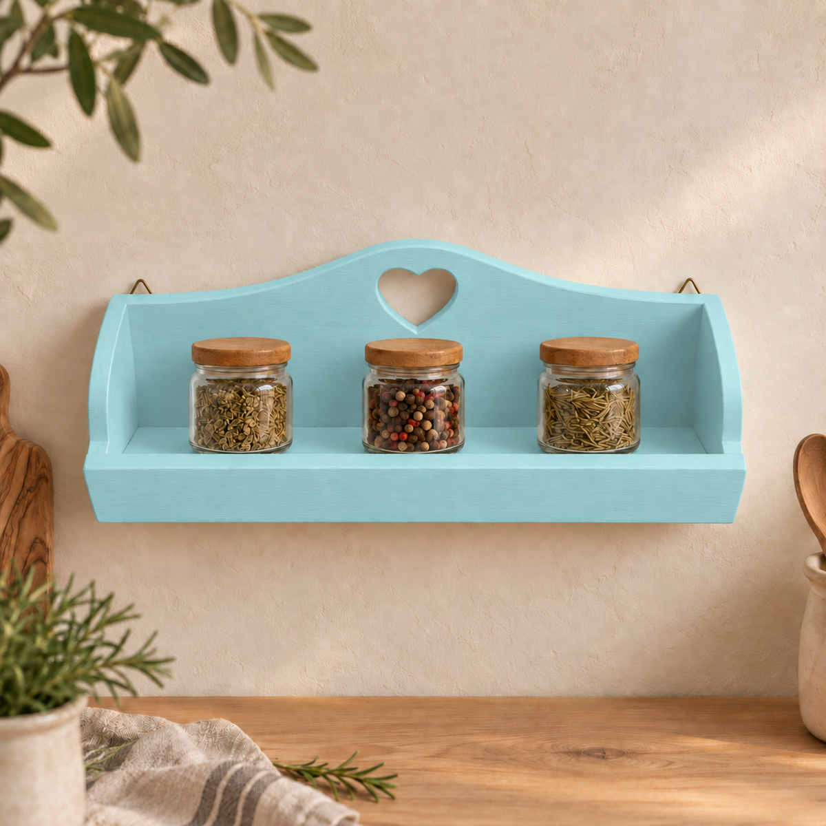Mensolina portaspezie grande color Celeste, finitura Tommy Art pulita