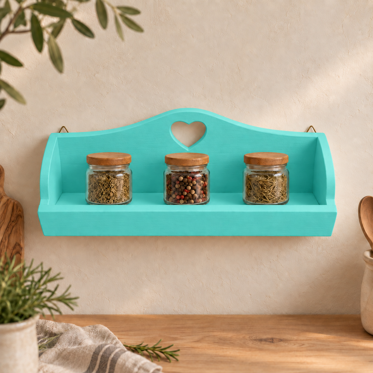 Mensolina portaspezie grande color Tiffany, finitura Tommy Art pulita