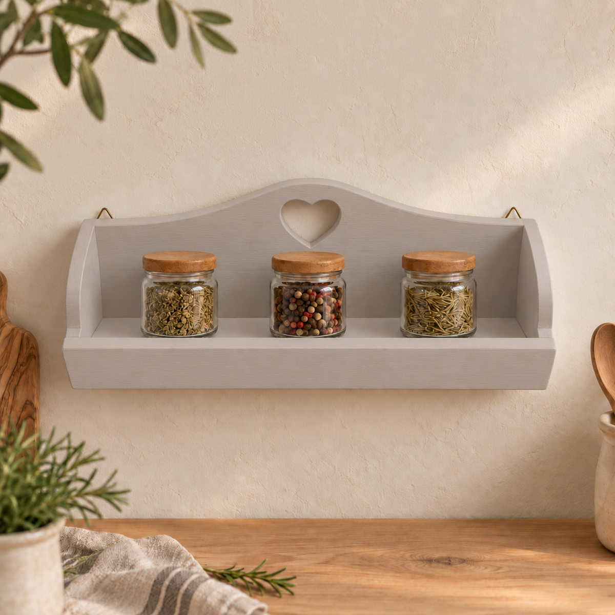 Mensolina portaspezie grande color Tortora, finitura Tommy Art pulita