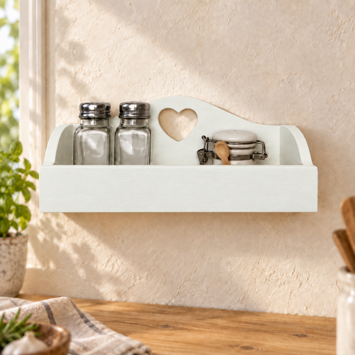 Mensolina portaspezie piccola color Bianco Antico, finitura Tommy Art pulita