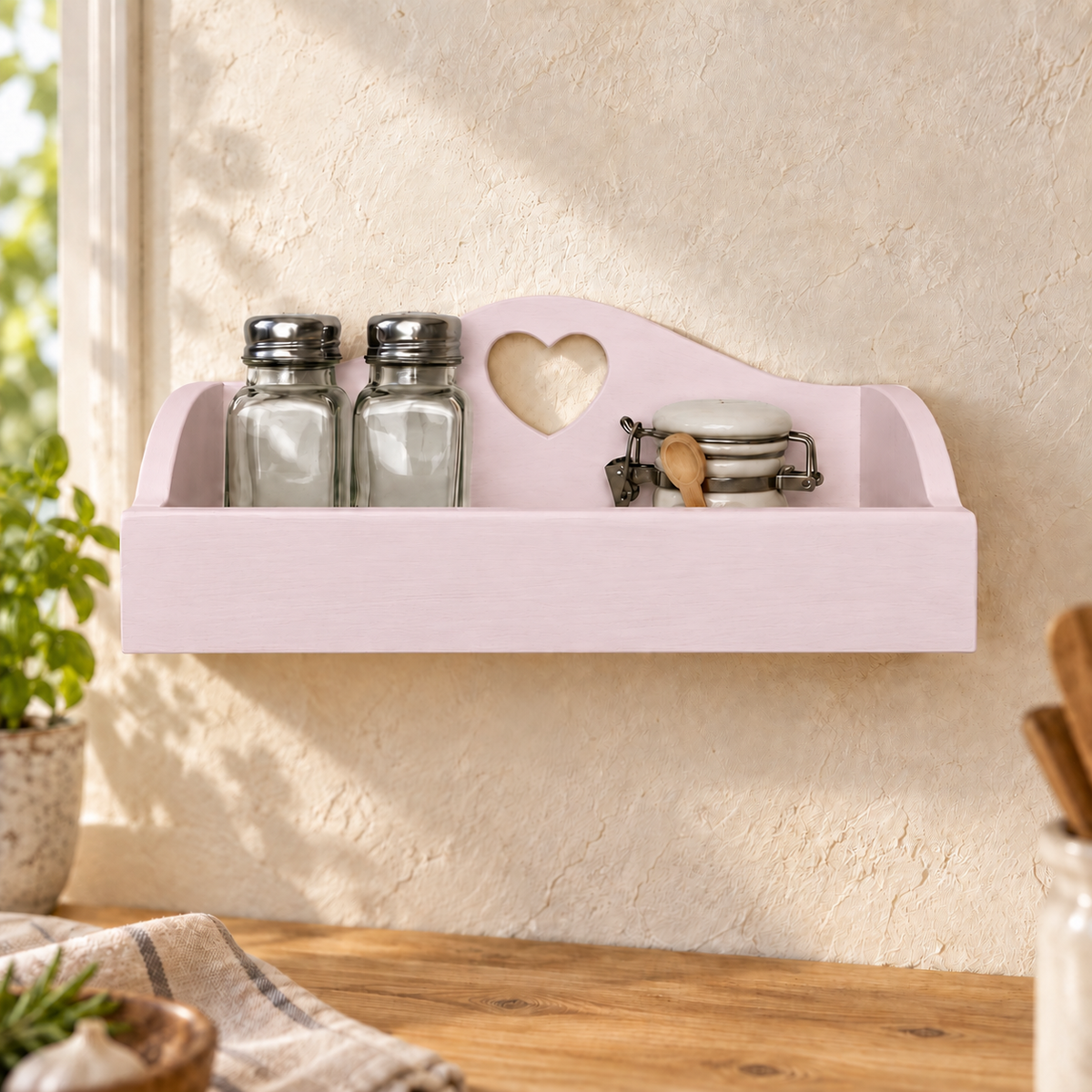 Mensolina portaspezie piccola color Rosa Confetto, finitura Tommy Art pulita