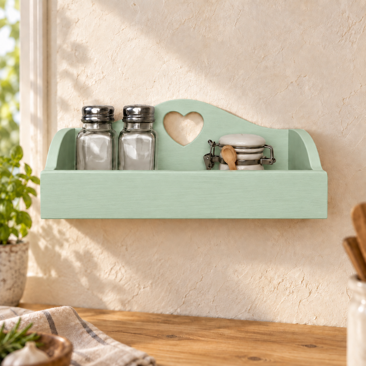 Mensolina portaspezie piccola color Verde Vintage, finitura Tommy Art pulita