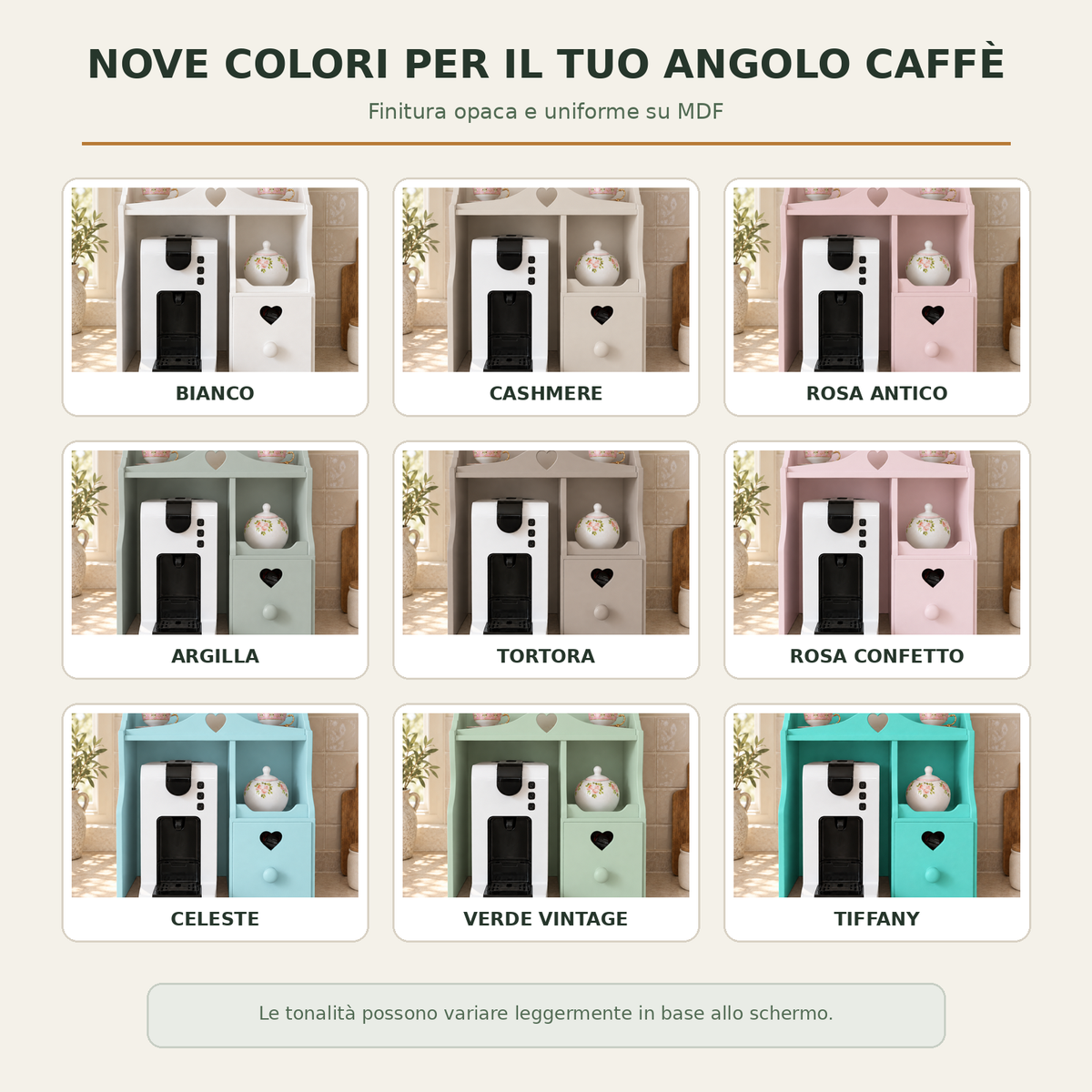 Nove colori del mobiletto per macchina da caffè