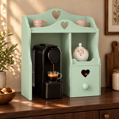 Mobiletto macchina da caffè vista laterale in Verde Vintage