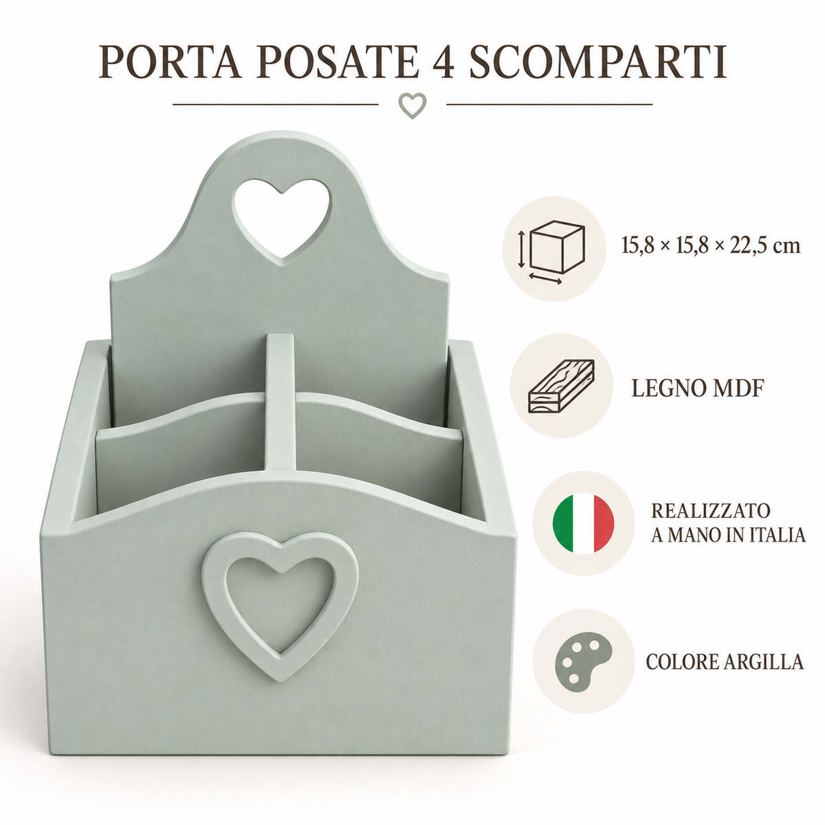 Infografica Porta Posate 4 scomparti Argilla Domeahome