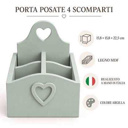 Infografica Porta Posate 4 scomparti Argilla Domeahome