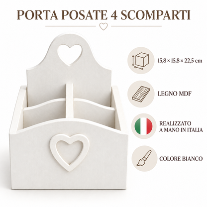 Infografica Porta Posate 4 scomparti Bianco Domeahome