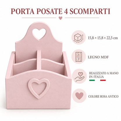 Infografica Porta Posate 4 scomparti Rosa Antico Domeahome