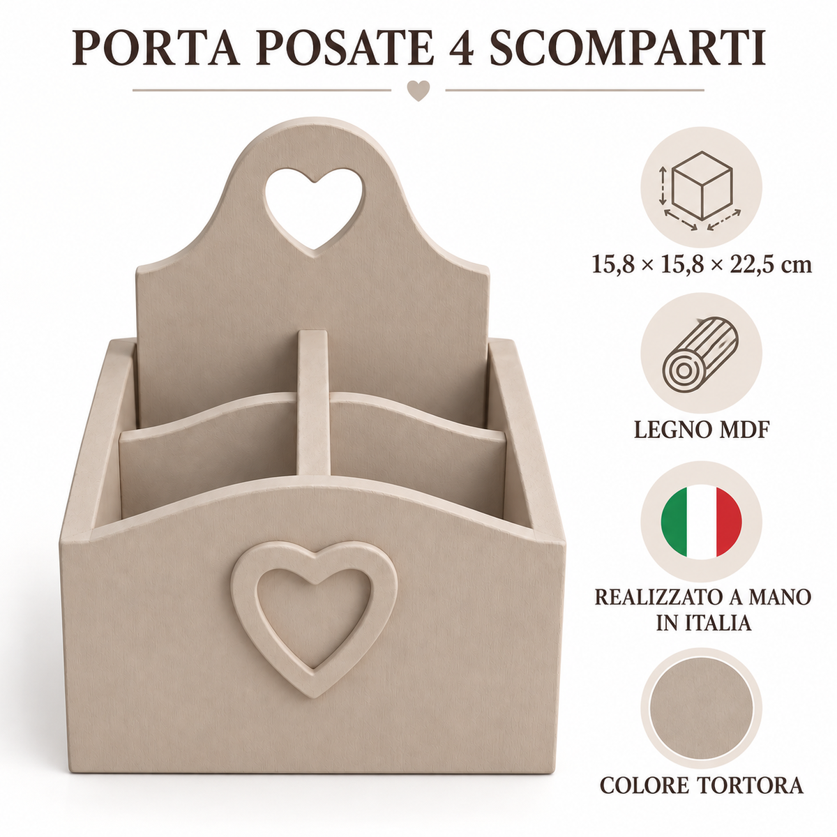 Infografica Porta Posate 4 scomparti Tortora Domeahome