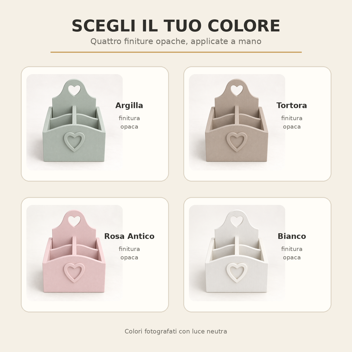 Quattro colori disponibili per il porta posate artigianale