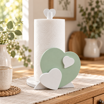 Porta rotolo Verde Vintage ambientato su credenza con rotolo inserito