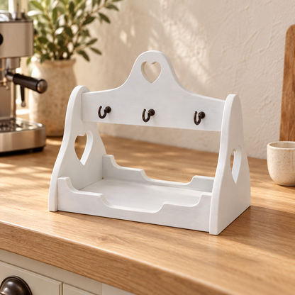 Porta tazzine caffè artigianale Domeahome bianco con 6 ganci, ambientato in cucina