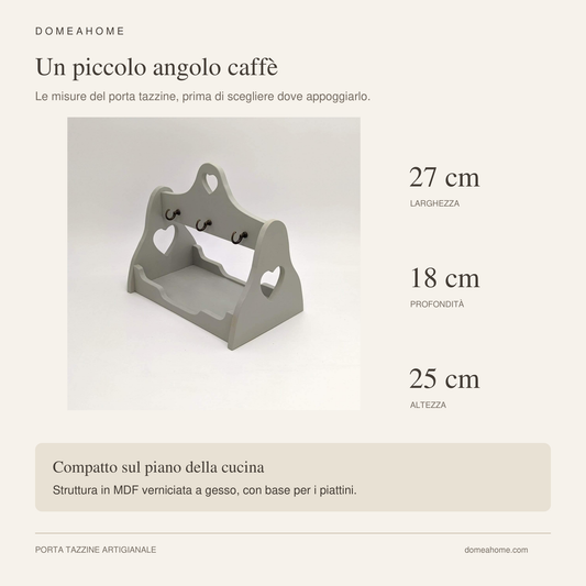 Dimensioni porta tazzine Domeahome: larghezza 27 cm, profondità 18 cm, altezza 25 cm