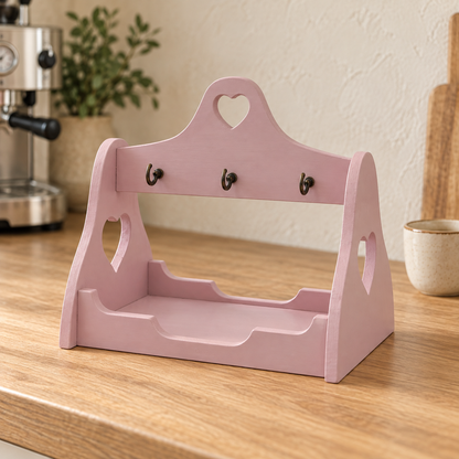 Porta tazzine caffè artigianale Domeahome rosa antico con 6 ganci, ambientato in cucina