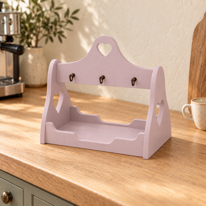 Porta tazzine caffè artigianale Domeahome Rosa Confetto con 6 ganci, ambientato in cucina
