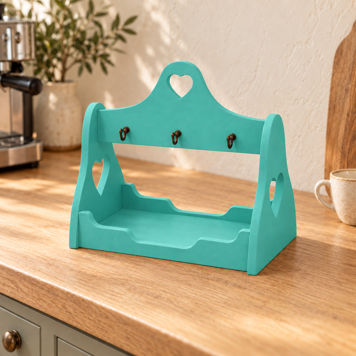Porta tazzine caffè artigianale Domeahome Tiffany con 6 ganci, ambientato in cucina