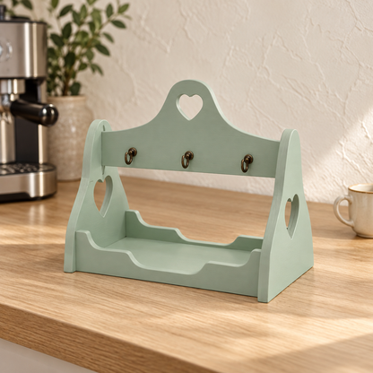 Porta tazzine caffè artigianale Domeahome verde vintage con 6 ganci, ambientato in cucina