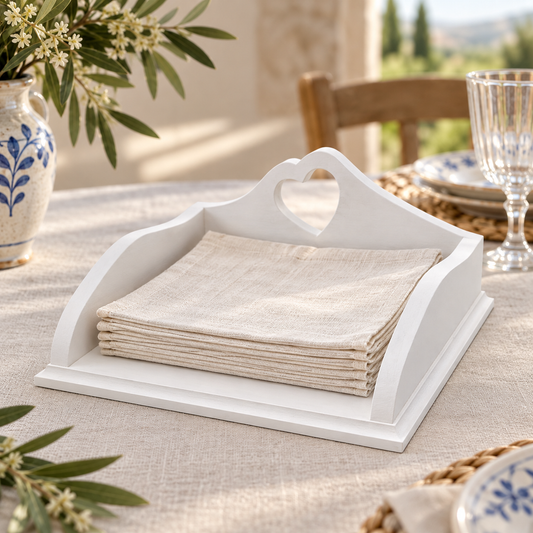 Porta tovaglioli artigianale Domea Home Bianco con intarsio a cuore