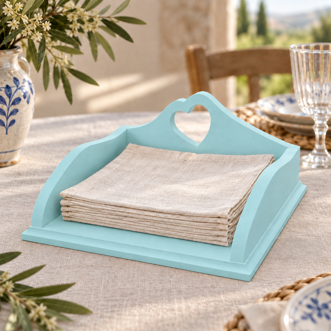 Porta tovaglioli artigianale Domea Home Celeste con intarsio a cuore