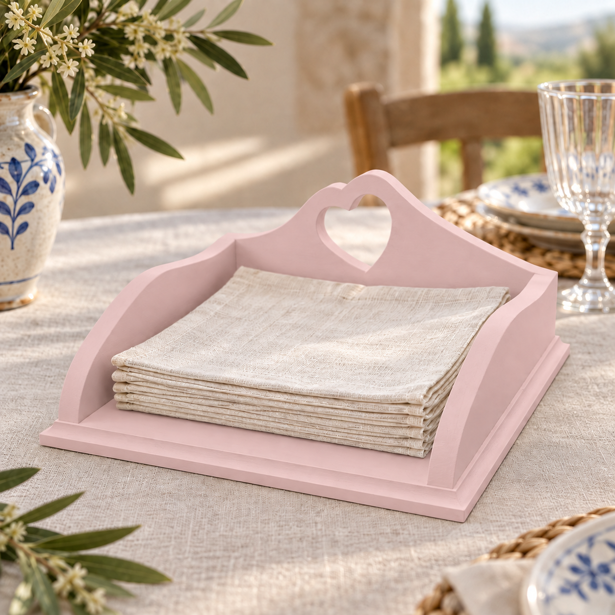 Porta tovaglioli artigianale Domea Home Rosa Antico con intarsio a cuore