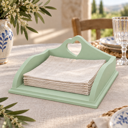 Porta tovaglioli artigianale Domea Home Verde Vintage con intarsio a cuore
