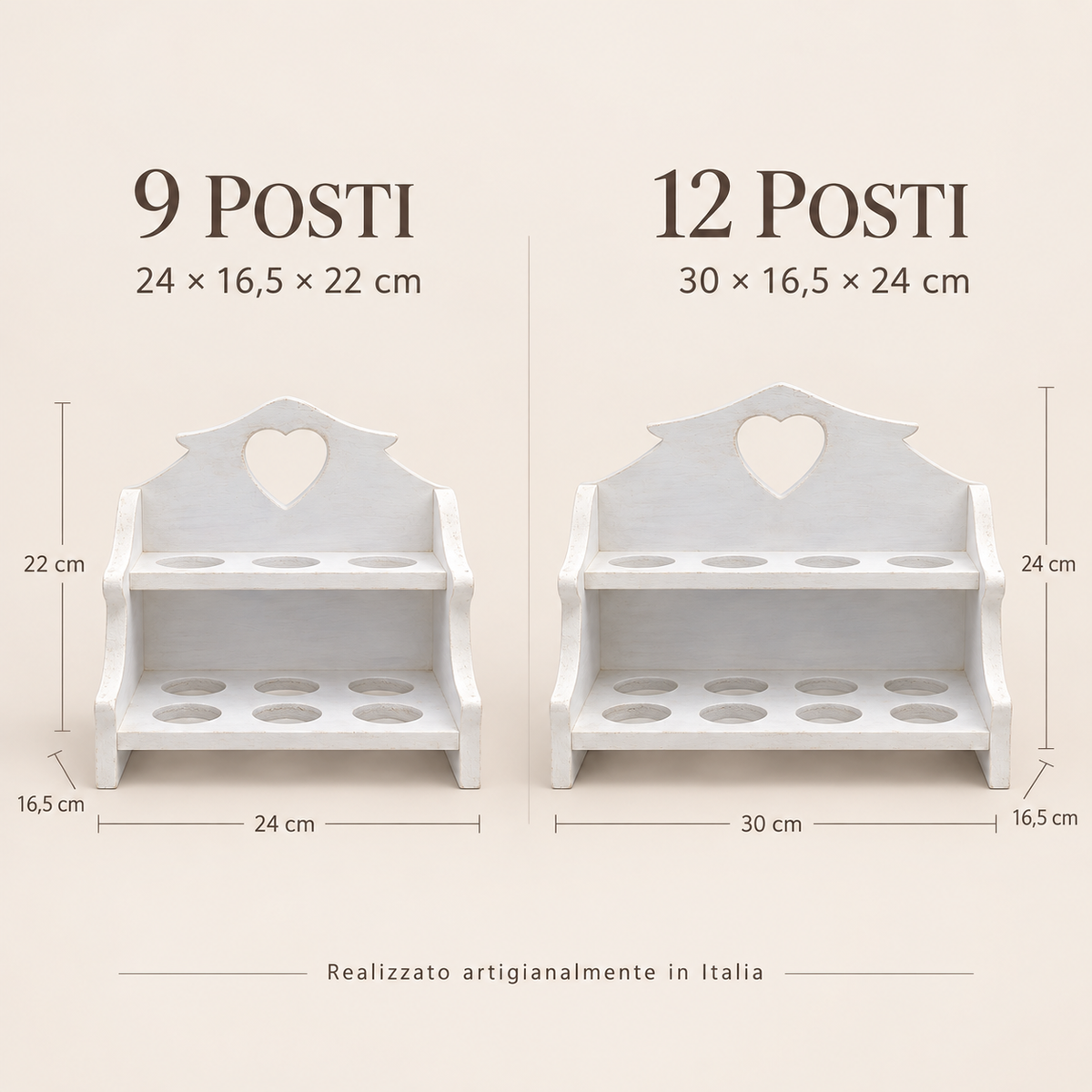 Misure porta uova artigianale Domeahome da 9 e 12 posti