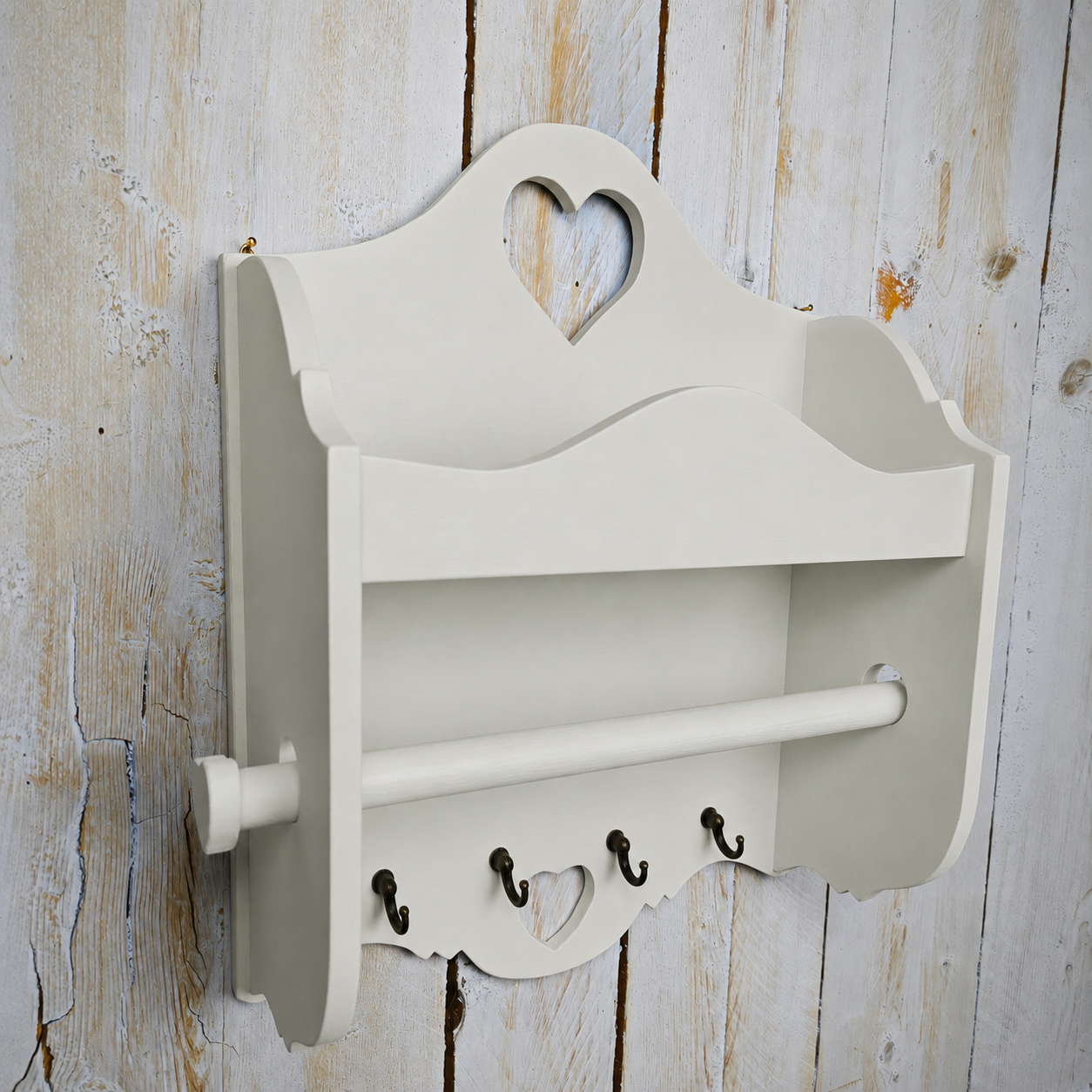 Portarotolo e portaspezie artigianale Domeahome con ganci colore Bianco Antico - vista a tre quarti